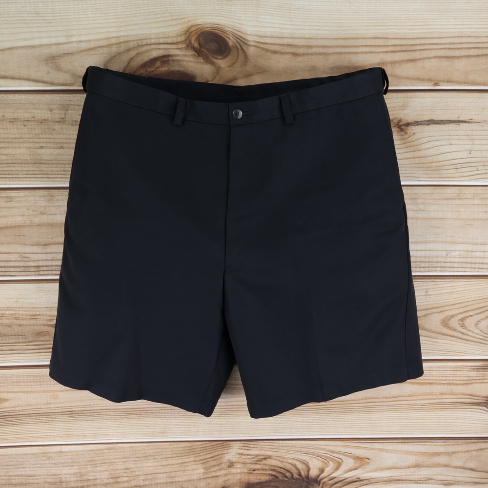 Haggar Shorts Mens Size 40 Black 100% Polyester Chinos Pockets Flat Front Dressy
